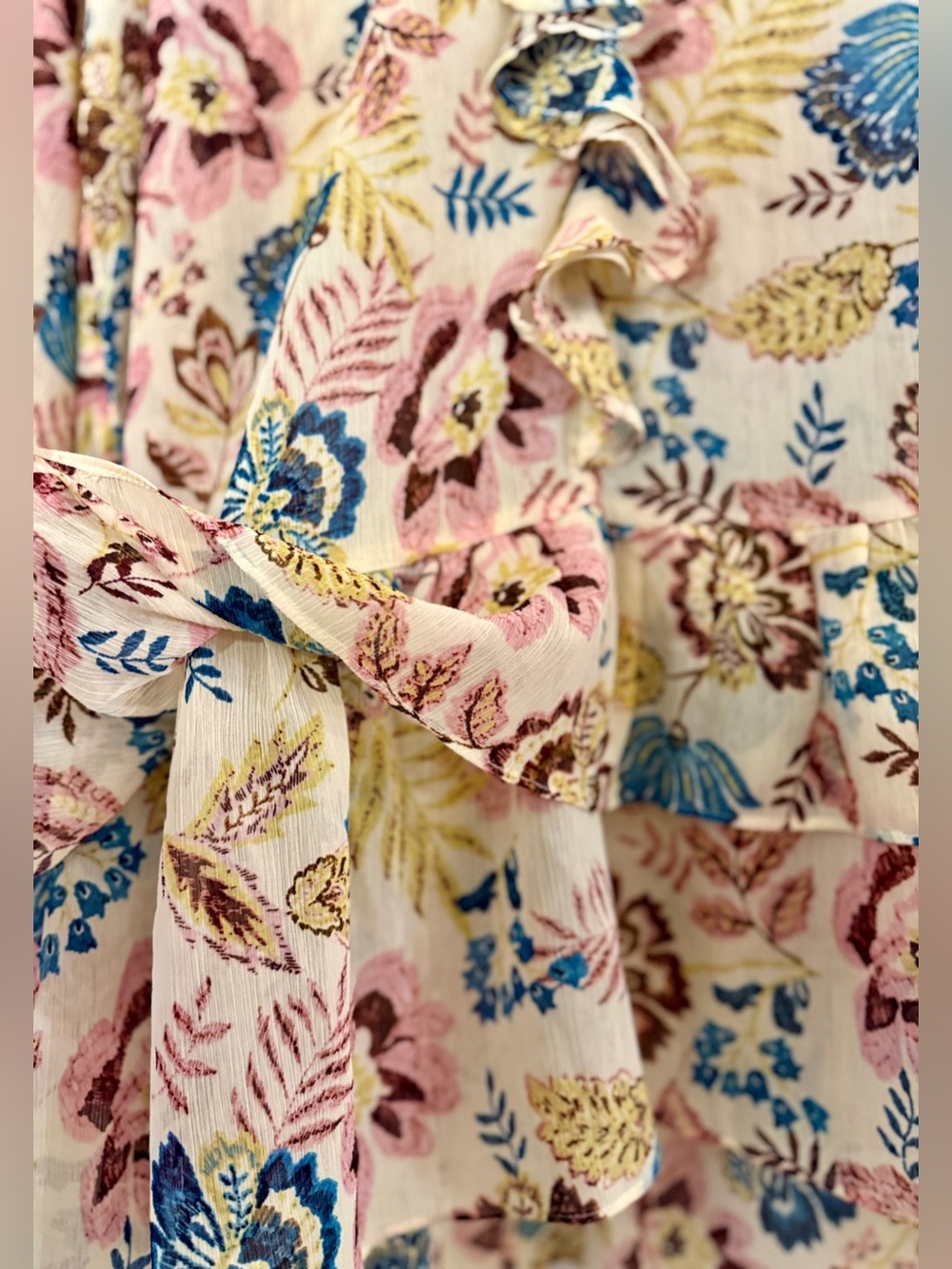LOFT Floral Sheer Ruffle Hem Tunic Blouse Large - Picture 7 of 16
